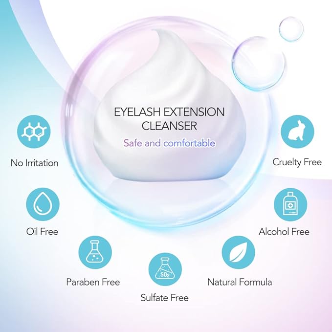 Eyelash Extension Cleanser Lash Shampoo Eyelash Extension Shampoo Lash Bath Cleaning Kit for Eyelash Care, Paraben & Sulfate Free for Salon Home Use (Bubble Gum 600ml)