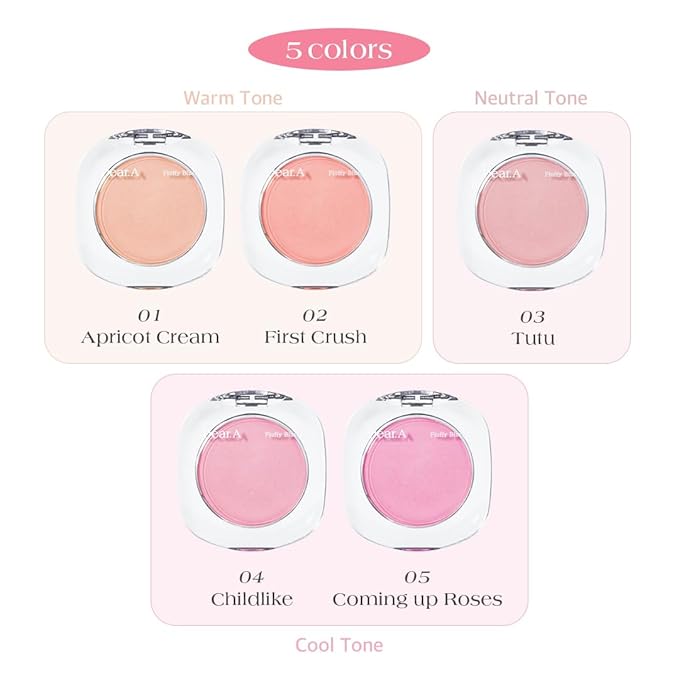 Dr.Althea Dear.A Fluffy Blush -An airy, long-lasting pressed powder blush, Effortlessly blends and layers, creates a natural, soft, healthy flush, Vegan formula (01 Apricot Cream)