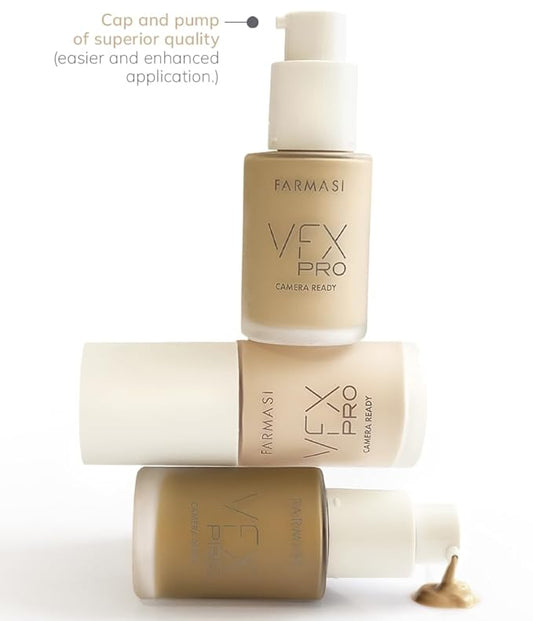 FARMASi Vfx Pro Foundation, Full Coverage Liquid Cream, Lightweight Long Lasting Coverage, Breathable Skin Moisturizer with Color True Matte Blending, Face Makeup, 1 fl. oz / 30 ml - Porcelain 05