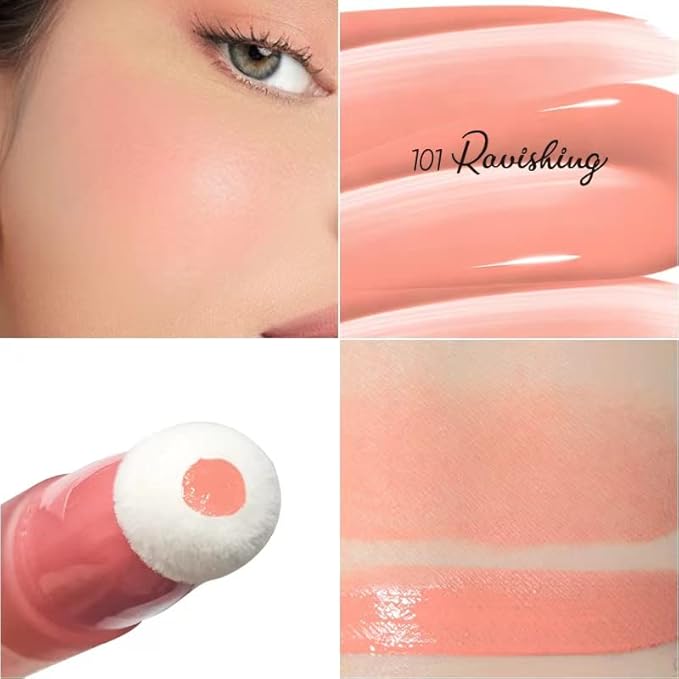 Cream Blush Wand, Milk Liquid Blush Contour Wand with Cushion Applicator, Smooth Natural Makeup Stick for Cheek, Lip, Eye - Lightweight, Easily Blendable - 101 Ravishing, Nude Pink