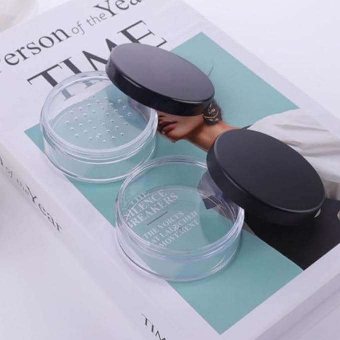 4 Packs 10ml/0.34oz Portable Loose Powder Container Makeup Case Travel Kit with Rotatable Sifter and Black Screw Lid