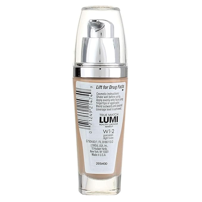 L'Oreal Paris True Match Lumi Healthy Luminous Makeup, W1-2 Porcelain Light Ivory, 1 fl; oz.