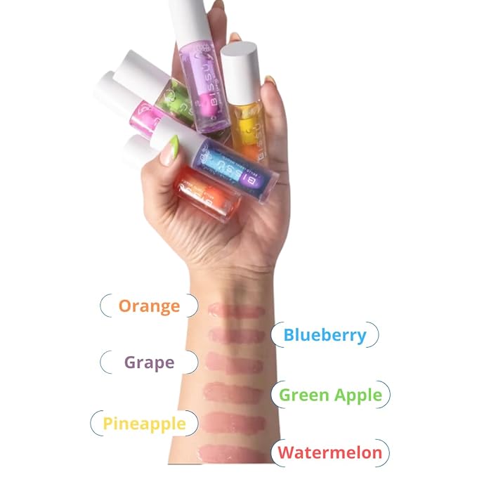 Bissú Magic Lip Gloss, 6 Fruity Scents, Moisturizing pH Reactive Gloss, with drop-shaped applicator and large size (01 Blueberry, 4 Grams)