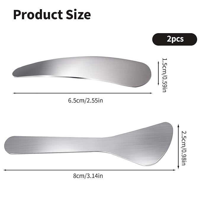 2Pcs Mini Metal Cosmetic Spatulas, Makeup Spatulas, Skincare Spatula, Cream Spatula, Beauty Accessories for Mixing and Sampling Plant Masks, Skin Care Creams, Eye Cream, Essences(Style 2)