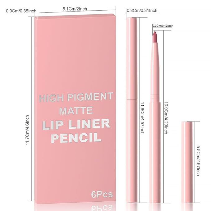 Kaely 6Pcs Retractable Lip Liner Pencils Set for Shaping & Sculpting Lips, Ruby Mauve Red Rose Nude Pink Plum Purple Taupe Brown Creamy Matte Velvet Pigmented Rich Lip Colors Liner Crayon Lipstick 02