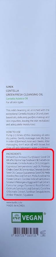 IUNIK Centella Asiatica Cleansing Oil Makeup Sunscreen Remover Mild Cleanser & Tea Tree Relief Facial Serum Non-sticky Non-greasy Gentle Soothing Moisturizing Calming Ampoule Korean Skincare
