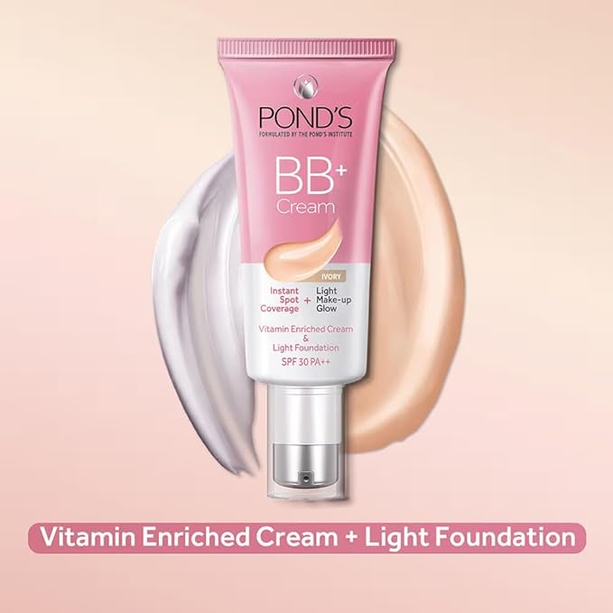 POND-S BB+ Cream, Lightweight Natural Foundation, Ivory, All Skin Types 30g (Pack of 2)
