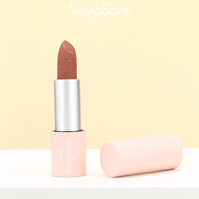 Vegan Glitter Lipstick Mermaid Shimmer Metallic Sparkling Nude Brown Shade Long Lasting Waterproof Non-Sticky Formula Diamond Shiny Highly Pigmented Lip Stick for Women