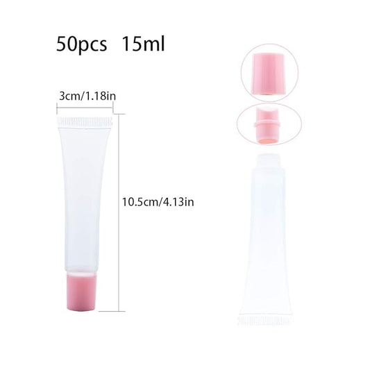 50Pcs 15ml Lip Gloss Squeeze Tubes, Light Pink Lip Gloss Containers Empty, Refillable Soft Clear Tubes for DIY Lipgloss Balm Cosmetic (Light Pink)