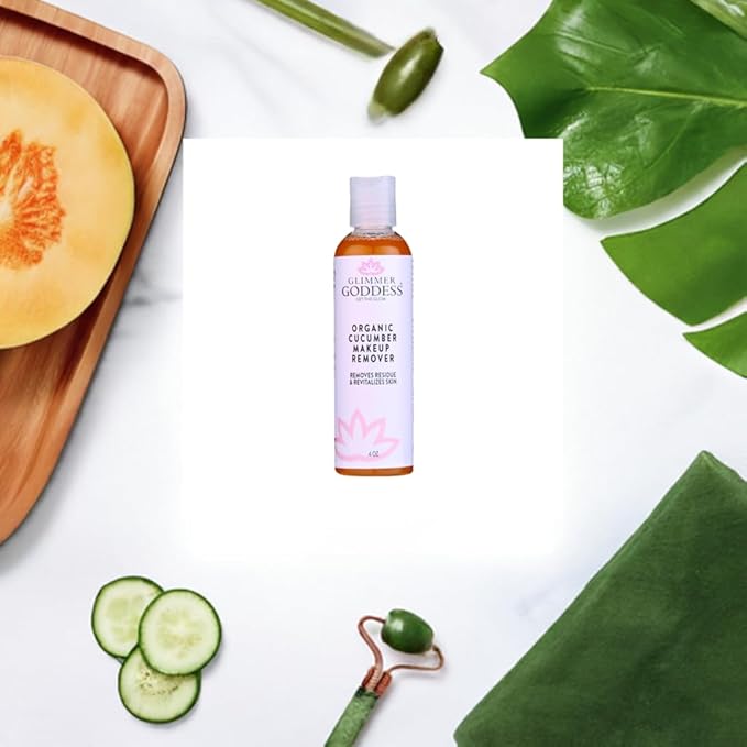 GLIMMER GODDESS Organic Cucumber Makeup Remover, 4 oz - Removes Makeup, Gentle Hydration, Antioxidant Protection, Face Cleanser