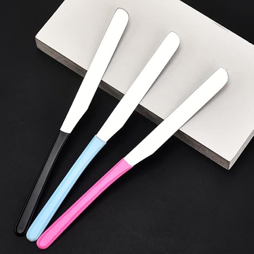 4 Pieces Stainless Steel Makeup Spatula Foundation Mixing Tool Eye Cream Spoon Beauty Scoop Makeup Beauty Spoons Cosmetic Skincare Spatula for Home Beauty Salon Use, Random Color