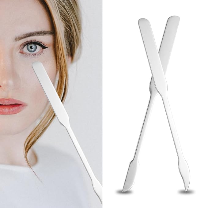 Leadigol 3pcs Cosmetic Mixing Makeup Spatula Nail Art Palette,Spoon Stainless Steel Spatula Face Brush Stirring Embossing Stick Makeup Brushes Cosmetic Tools Nail Polish Mix Stick