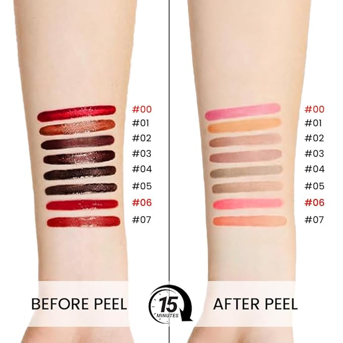 2 Pcs Matte Liquid Lip Stain Peel Off Lip Liner, Long Lasting Lip Tattoo, Waterproof & Transfer-Proof Lip Liner Peel Off Lip Gloss for All Skin Types. 0.12 fl oz #00+#06