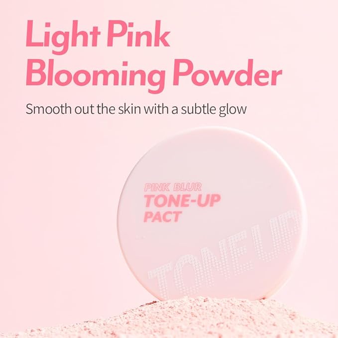 I'M MEME Compact - Tone-up Pact | Korean Pressed Setting Powder for Pink Blur Effect, with Calamine, Mattify Skin, Makeup Foundation, Translucent Compact, Oily Skin, Natural Coverage, 0.35 Oz