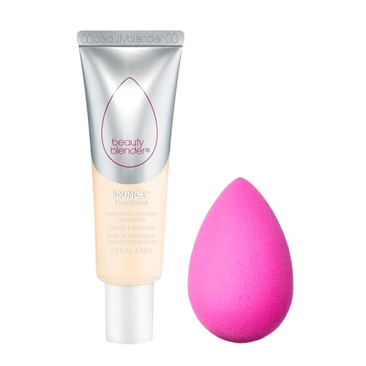 Beautyblender Bounce Liquid Whip Long Wear Foundation (1.00 C Light Ivory) & Original Pink Beauty Blender Makeup Sponge Bundle