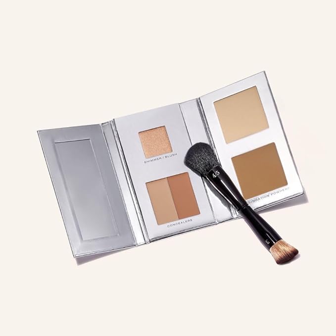 Woosh Beauty, The Fold Out Complexion Palette w/Secret Brush, Travel All in One Neutral Cream & Powder Kit, 4 in 1 Nested Makeup Brush (#3 Medium)
