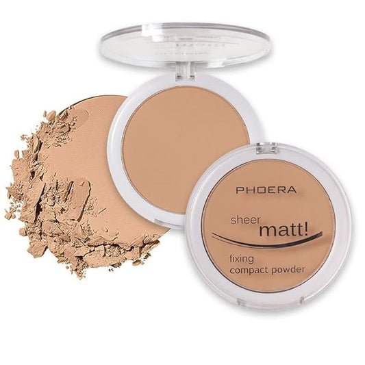 2 Pack PHOERA Matte Face Powder, Control Oil Brighten Skin Color Cover Blemish Makeup Face Setting Setting Powder Foundation。(204- Buff Beige)