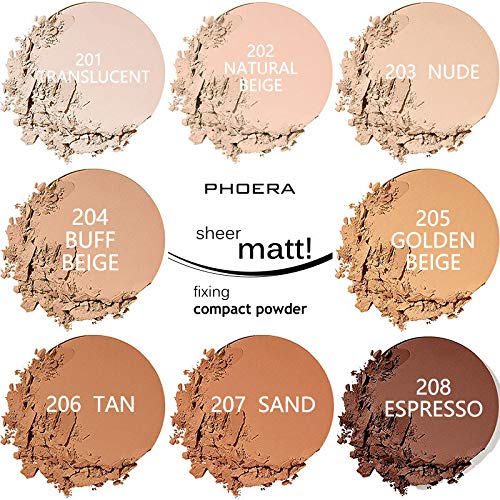 2 Pack PHOERA Matte Face Powder, Control Oil Brighten Skin Color Cover Blemish Makeup Face Setting Setting Powder Foundation。 (202- Natural Beig)