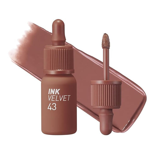 Peripera Ink the Velvet Lip Tint - High Pigment Color, Longwear Lip Stain, Weightless, Not Animal Tested, Gluten-Free, Paraben-Free, Korean Lip Tint (043 CAFFEINE NUDE (NEW))