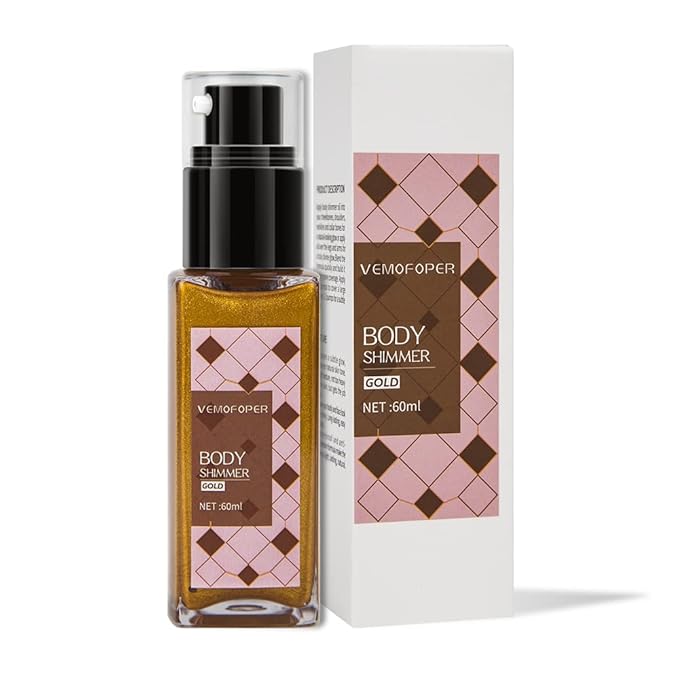 Body Glow Shimmer Body Oil Liquid Highlighter, Gold Shimmering Body Lotion Glitter Luminizer Moisturizing Waterproof, Natural Skin Shimmer For Body and Face Makeup Women Men (60ml/2 oz)