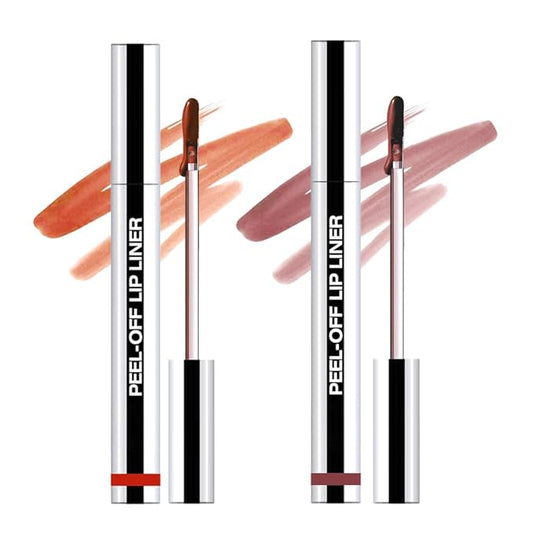 2Pcs Matte Liquid Lip Stain Peel Off Lip Liner Tattoo Set, Waterproof, Smudge-Proof, Peel Off Lip Stain Tattoo, Long-Lasting Non-Stick Cup Lip Gloss for All Skin Types (0.12 fl oz, #01+#03)