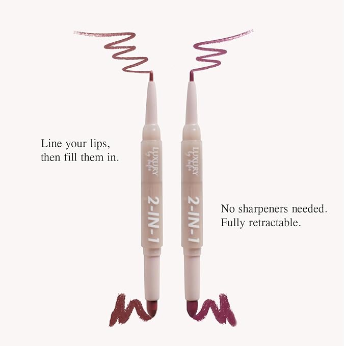 2 in 1 Lipstick Lipliner Retractable Pencil Semi Matte, Vegan, All Natural, Cruelty Free