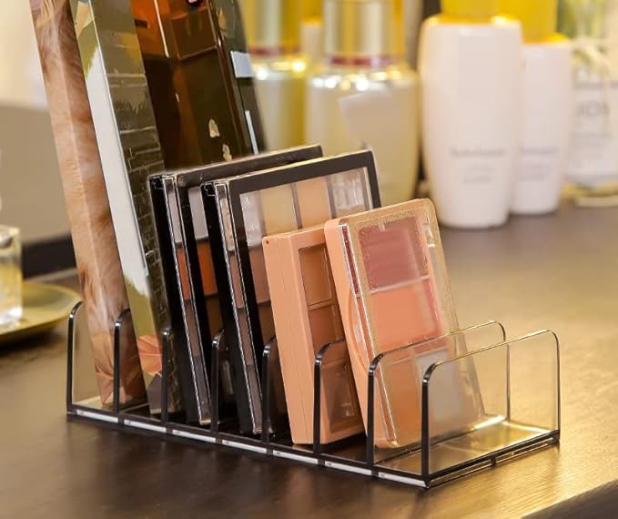 1 Piece 7-Section Acrylic Eyeshadow Organizer Cosmetic Makeup Palette Organizer Divided Makeup Organizer Eyeshadow Contour Blush Holder for Eyeshadow Palettes Blush Face Powder, Small, Clear-Grey