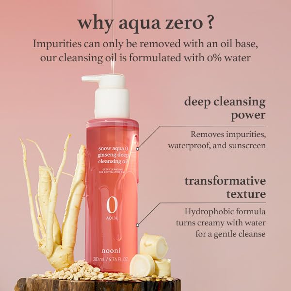 NOONI Facial Cleanser - Snow Aqua 0 Ginseng Deep Cleansing Oil *2ea | Makeup Blackhead Remover, Pore Care Control, Glass Skin, Helps Control Sebum, Moisturizing, 6.76 Fl Oz x 2
