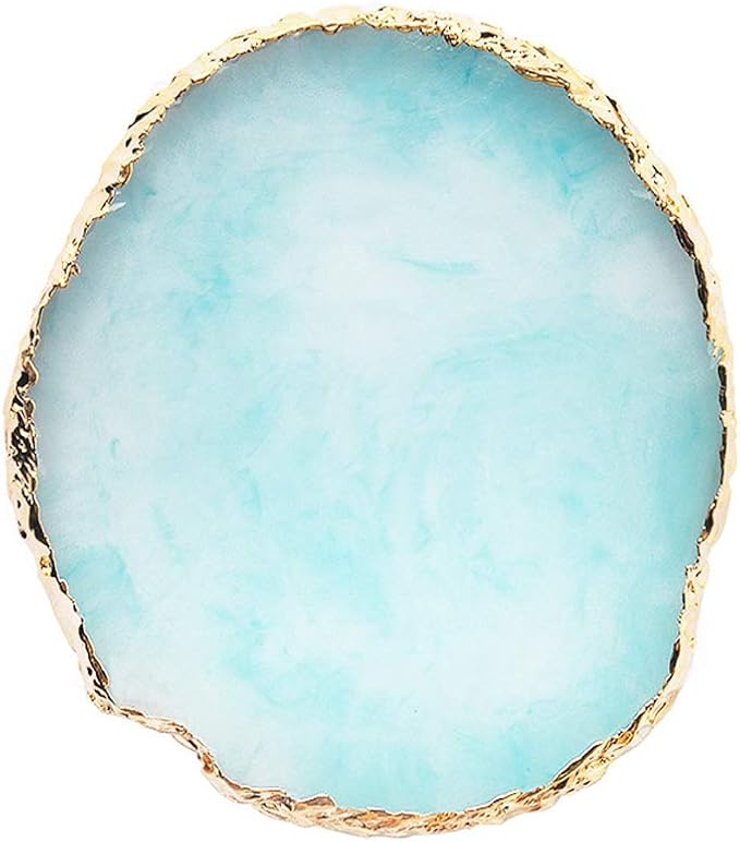 JASSINS Resin Nail Art Palette,Nail Art Painting Mixed Color Palette Gold Edge Nail Gel Color Makeup Display Board (Blue)