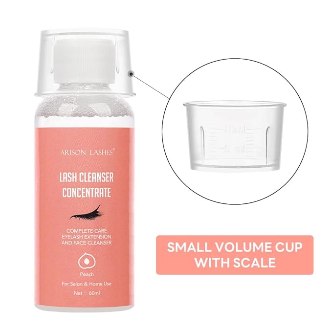 Eyelash Cleanser Concentrate 60ml Professional Lash Extensions Shampoo Natural Foaming Cleanser for Extensions Lashes with Salon Home Care-Makes 12 Bottles 60ml Eyelash Shampoo (Peach)