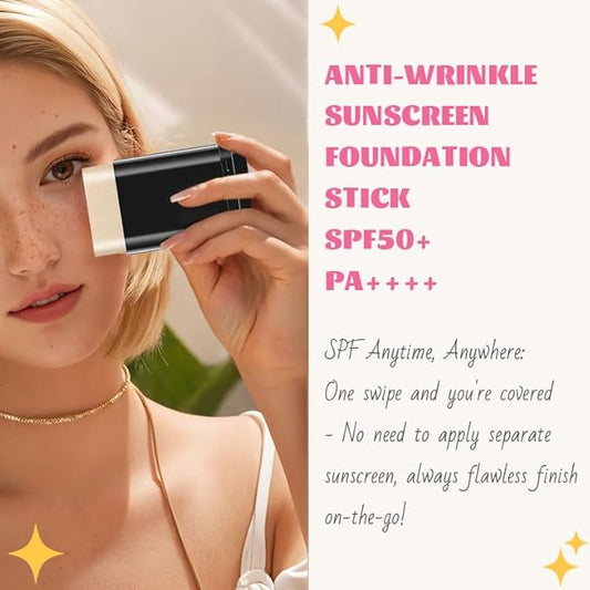 3 In 1 Anti-Wrinkle Foundation Stick with SPF 50+, PA++++, Korean Hydrating Lightweight Flawless Eraser Foundation Stick with Brush, Full Coverage Thin and Natural Finish(Natural)