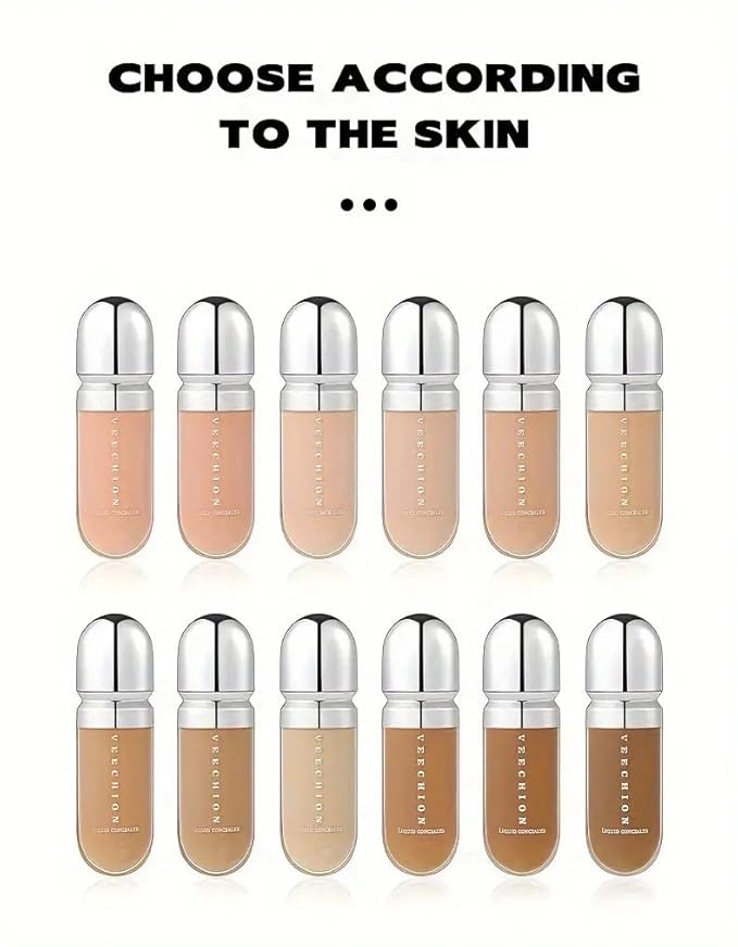 12-Shade Full Coverage Long Lasting Concealer, Waterproof Liquid Foundation For All Skin Types, Matte Finish, Buildable Coverage (7, 8ml)