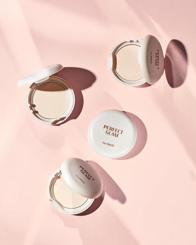 THESAEM Glam Glow Pact - Illuminating Pressed Powder for Oily & Combo Skin - Matte Finish with Radiant Finish - Sebum Control Pore Refining Pact with Natural Luminous Glow, 0.3oz.