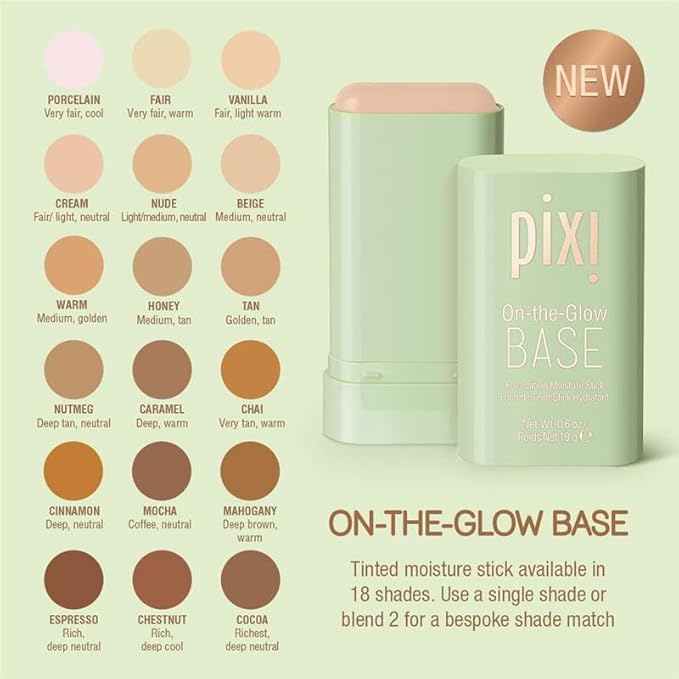 Pixi Beauty On-the-Glow Base| Tinted Moisturizer Foundation Stick | Chai: Very tan, warm shade| 0.6 oz / 19g