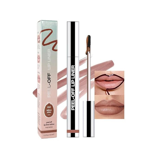 Matte Liquid Lip Stain Peel Off Lip Liner Tattoo - Brown, Waterproof Smudge-Proof Lip Gloss, Long-Lasting Non-Stick Cup Formula, Natural Peel Off Design for All Skin Types (#02, 0.12 fl oz)
