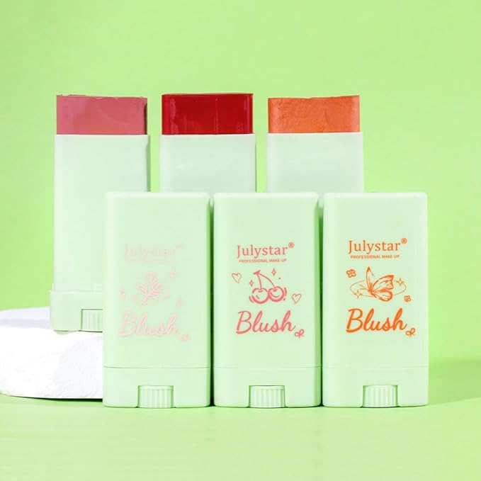 Cream Blush Stick for Cheek Tint Soft Dewy Moisturizer Face Blush Makeup Stick Blendable Color For Eyes, Lips & Cheeks (Red)