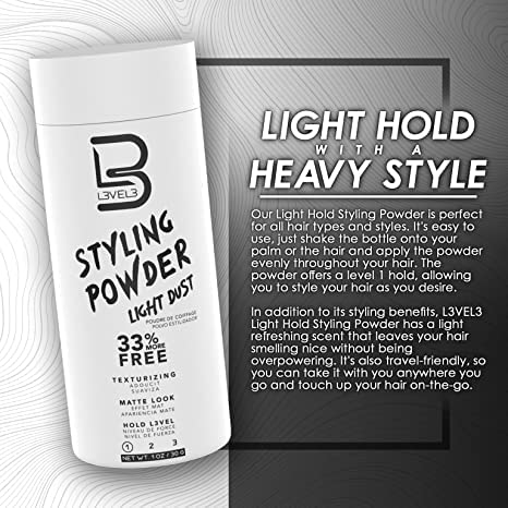 L3 Level 3 Travel Styling Powder - Small 0.18 oz for Travel - Natural Look Mens Powder - Sample Styling Powder (6, White)