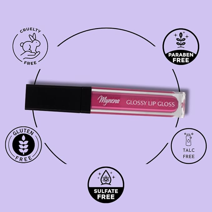 Mynena Hot Pink High Shine Stay Glossy Lip Gloss | Non-Sticky Lightweight Hydrating Formula | Vegan Cruelty-Free Paraben-Free | Lipstick Topper & Moisturizing Gloss | Barbra