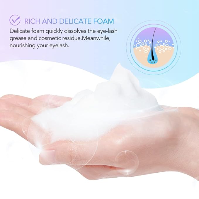 Eyelash Extension Cleanser Lash Shampoo Eyelash Extension Shampoo Lash Bath Cleaning Kit for Eyelash Care, Paraben & Sulfate Free for Salon Home Use (Bubble Gum 600ml)