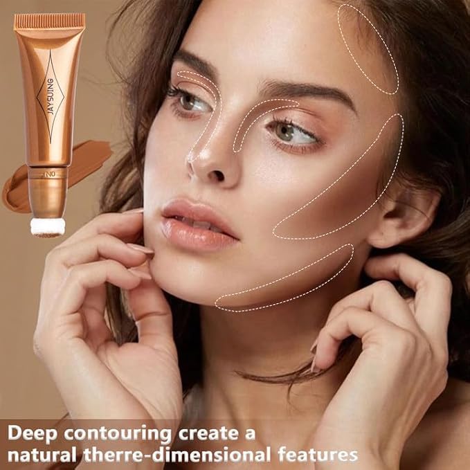 Bronzer Stick Liquid Contour Stick Concealer Stick Cream Bronzer Stick with Cushion Applicator Waterproof Highlighter Beauty Contour Wand Natural Cream Contour(#01 Dark Brown Contour Stick)