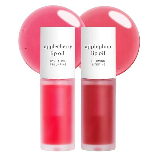 NOONI Korean Hydrating Lip Oil Set - Applecherry & Appleplum | Long-Lasting, Moisturizing, Plumping, Revitalizing for Dry Lips, Waterproof, No Peel Off, 0.12 FL Oz x 2ea