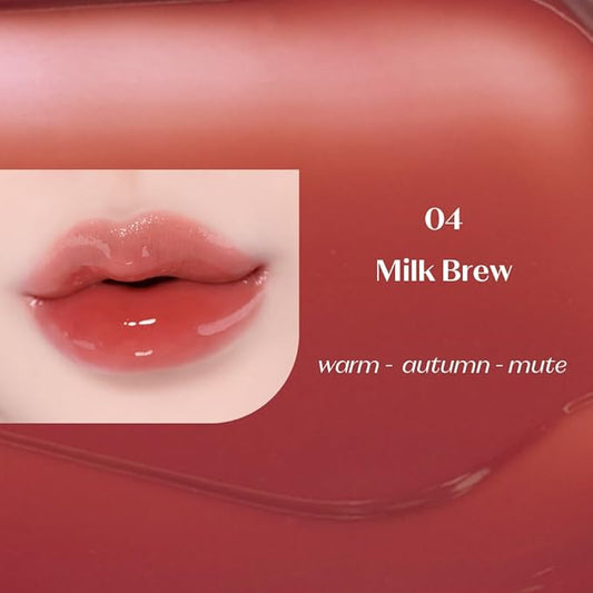 ETUDE Over Glowy Tint #4 Milk Brew | Non-Sticky Vegan Lip Tint | Moisturized & Long-lasting Lip Gloss | Daily Lip Stain for Dry Lips, Korean Makeup, K-beauty