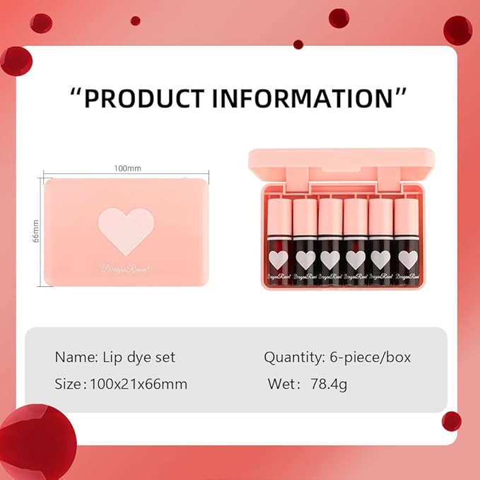 6 Colors Lip Tint Stain Set, Charm Kiss Korean Lip Gloss Plumping Mini Liquid Lipstick, Multi-use Lip and Cheek Tint, Long lasting Non-Stick Cup Waterproof, High Pigment, Vivid Color, Lip Tint Makeup