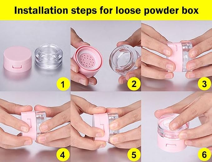 AKOAK Capacity 3g (0.1 oz) Leak-free Reusable Plastic Powder Box DIY Makeup Powder Box, Mini Portable Flip Lid Travel Powder Box with Mirror