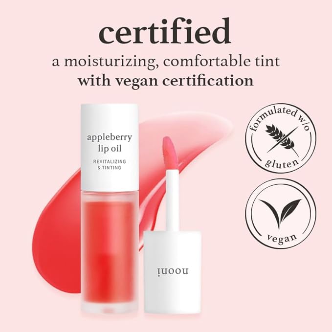 NOONI Korean Hydrating Lip Oil - Appleberry | Long-Lasting, Moisturizing, Plumping, Revitalizing for Dry Lips, Waterproof, No Peel Off, Hydrating, Nourishing Crystal Clear, 0.12 FL Oz