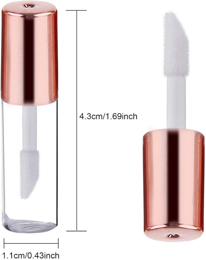 Wholesale Rose Gold Clear Mini Plastic Empty Lip Gloss Tube Makeup Lip Balm Bottle Container With Rubber Inserts (12PCS)