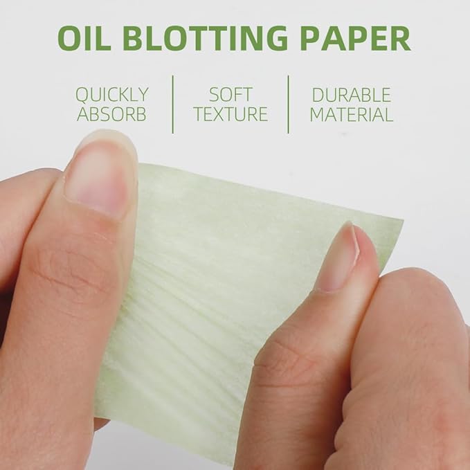 Oil Blotting Sheets - 300 PCS Face Oil Absorbing Sheets Natural Oil Control Film for Oily Skin with Mirror and Puff -Green