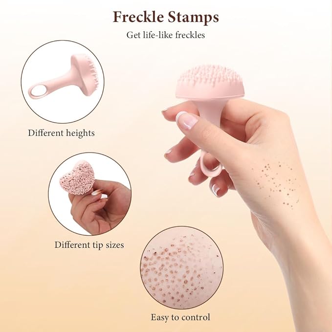 Silicone Freckle Stamp, Portable Fake Freckle Stamp, Faux Freckles Waterproof, Updated Freckles Applicator, Freckle Stamp for Natural Freckles Makeup Tool(Pink)