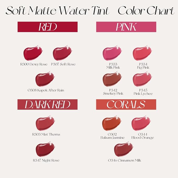 COLORKEY Soft Matte Water Lip Tint, Matte Finishs, Long-Lasting, Moist Fit Without Stickiness, Moisturized, Waterproof, Liquid Lipstick, Nude lip color (P334 Fig Pink)
