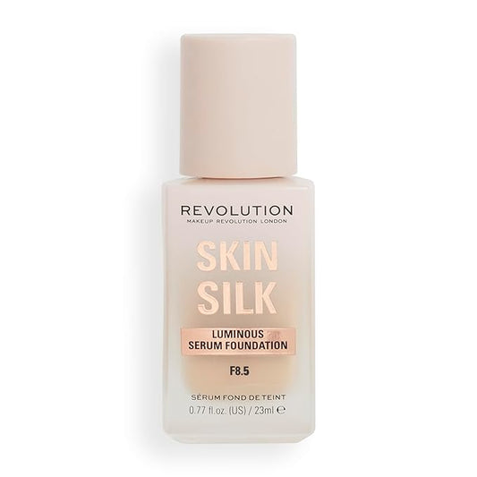 Revolution, Skin Silk Serum Foundation, Light to Medium Coverage, Lightweight & Radiant Finish, Contains Hyaluronic Acid, F8.5 Medium Skin Tones, 0.77 fl oz